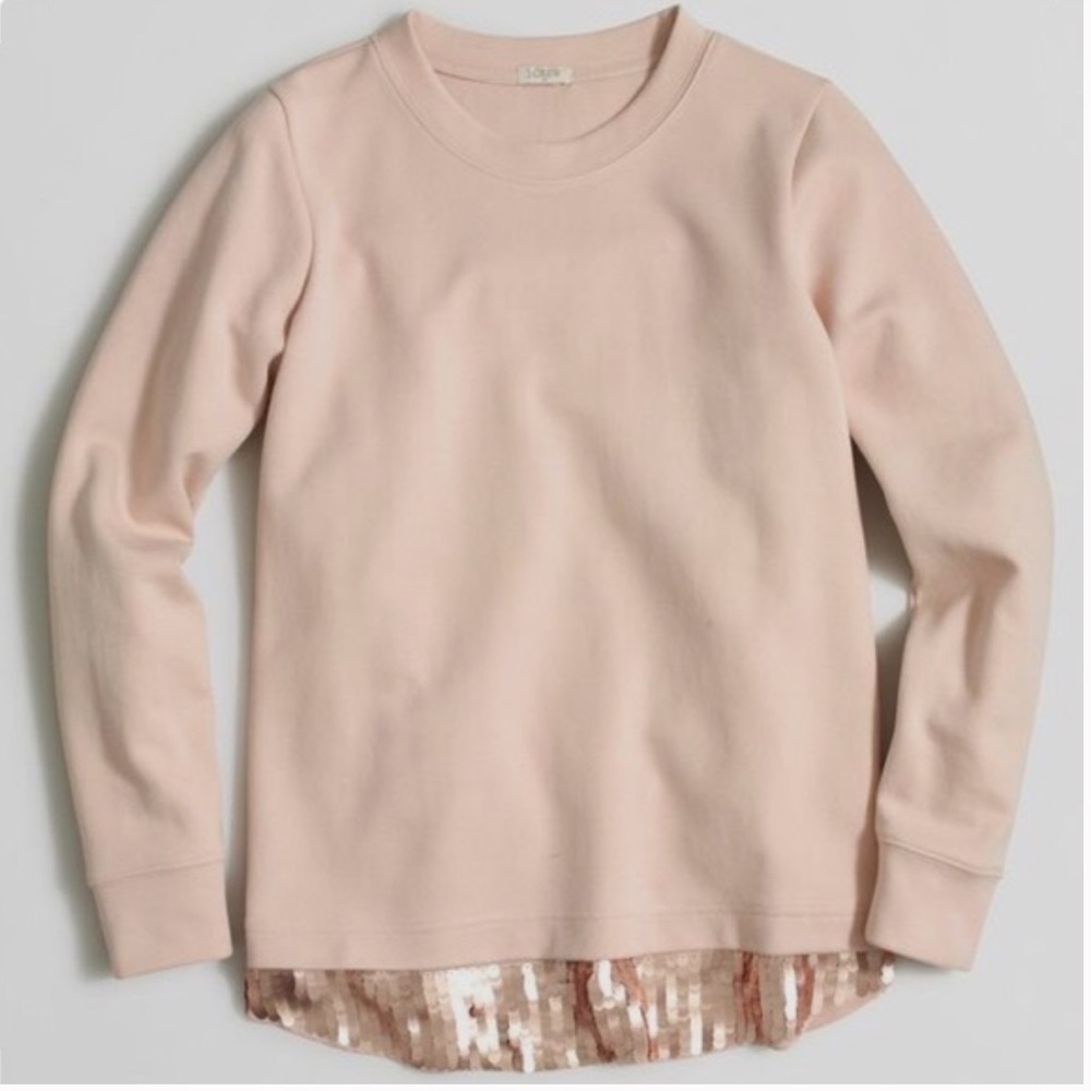 J. Crew Blush Pink‎ Sequin Trim Long Sleeve Pullover Sweatshirt Medium